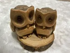 木彫り フクロウ 置物 2羽セット