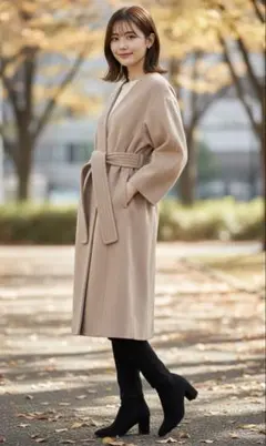 SNIDEL スナイデル　カシミヤ混　ノーカラーガウンコート　ベルト　AラインS