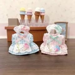 ♡ハンドメイドミニチュアドール服♡アイスクリーム屋さんの双子コーデ赤ちゃんサイズ