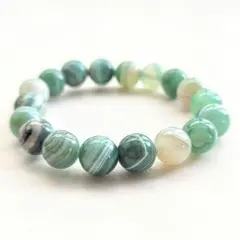 10mm グリーンアゲート 緑縞瑪瑙 メノウ 天然石ブレスレット ハンドメイド