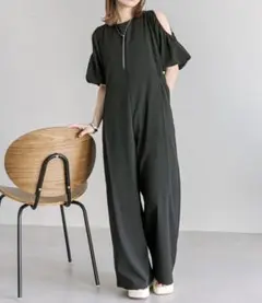 mystic ミスティック ショルダースリットオールインワン ブラック 1