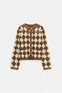ZARA ジャカードアーガイル柄ニットカーディガン