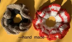編み物シュシュ　ハンドメイド　シュシュ　かぎ針編み　ヘアアクセサリー　髪どめ