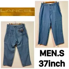 【LANCEL】刺繍入りワイドデニムパンツ　ランセル　日本製　メンズ３７inch
