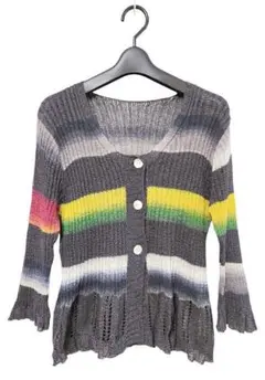 セール★太ボーダー カラフル 夏 カーディガン サマーニット M-L 美品