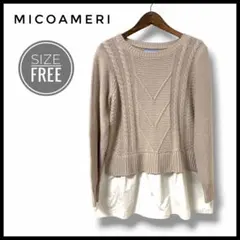 MICOAMERI　ニット　フェイクレイヤード　くすみピンク　裾シャツ　フリーのサムネイル