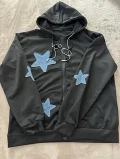 星型刺繍 フード付きパーカー M-L