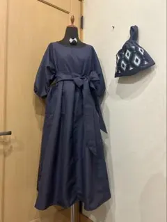 大島紬　絣　リメイク　ハンドメイド　ワンピース　フリーサイズ　バック　コサージュ