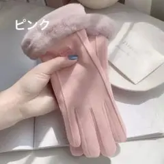 手袋　ファー付き　グローブ　スエード調　レディース　スマホ対応　裏起毛　防寒