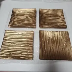 金色の四角形陶器皿 4枚セット