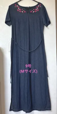 LAURA ASHLEY ローラアシュレイ ワンピース デニム 花柄 刺繍 半袖