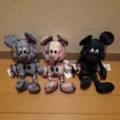 ミッキーチェック柄ぬいぐるみ3体セット