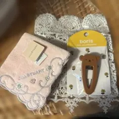boris クマ型ヘアクリップ　ハンカチセット