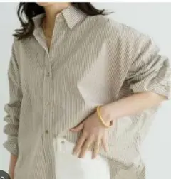 Loungedress ストライプBIGシャツ ベージュ