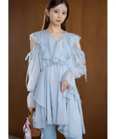 snidel Sustainableプリントフリルミニワンピース