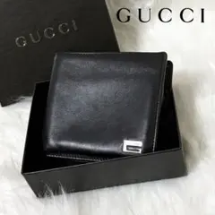 【極美品】箱付き GUCCI レザー 二つ折り財布 GG総柄 コンパクト 黒