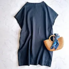 grin リネン サックワンピース　製品染め　ダークネイビー