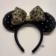 ミッキー風カチューシャ 黒と金のドット