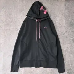 アンダーアーマー フルジップパーカー ブラック×ピンク ロゴ レディースL相当