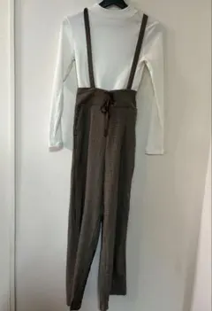 【美品】INGNI イング サスペンダー付き 千鳥格子柄 ワイドサロペットパンツ