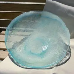 イワタガラス 青ガラス 花器 大型 直径約40cm フラワーベース 水盤