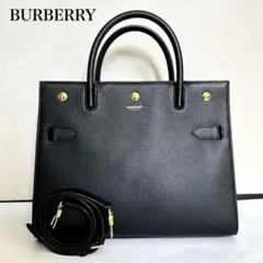 BURBERRY 2WAY タイトルバッグ　ブラック　レザー　ショルダー　美品