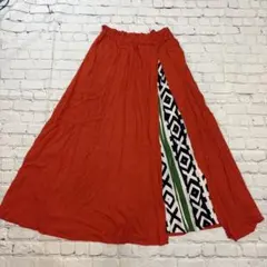 エスニック切り替え マキシスカート テラコッタ ウエストゴム レーヨンのサムネイル