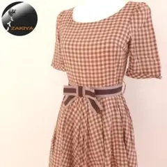 Apuweiser-riche　チェック柄ワンピース　リボンベルト付　茶色　1