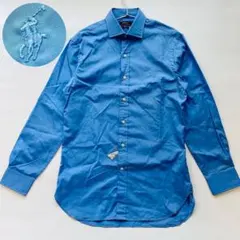 ポロラルフローレン 長袖シャツ コットン ブルー同調刺繍ロゴ Mサイズ