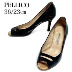 美品✨ペリーコ 36 約23㎝ パンプス アネッリ オープントゥ エナメル 濃紺