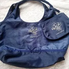 LAURA ASHLEY エコ、サブバックネイビー刺繍 【最終価格】