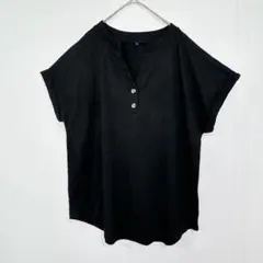 半袖Tシャツ 【L】 ブラック ヘンリーネック カットソー シンプル 無地 春夏