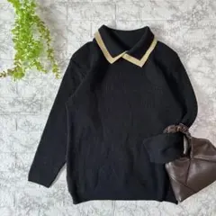 80's vintage 襟付きセーター ニット 黒 M〜L バイカラー レトロ
