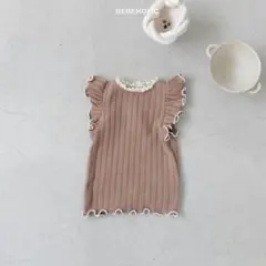 BEBEHOLIC フリル付きブラウンTシャツ　M