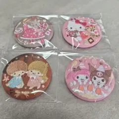 サンリオ　刺繍缶バッジ　4個セット　メロクロ　キティ　キキララ　マロンクリーム