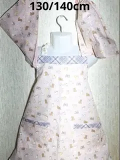 130/140cm エプロン、三角巾（頭おおい）、巾着袋の3点セット