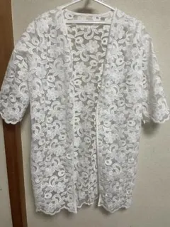 白 レース ロングカーディガン 花柄 羽織 夏物