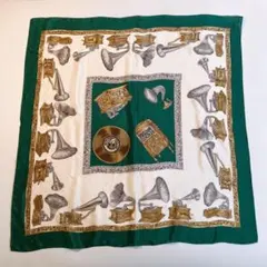 used レトロ 蓄音機柄 スカーフ 古着 ヴィンテージ vintage