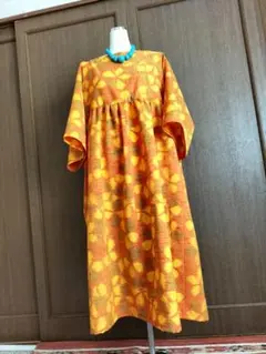 着物リメイク　ボ−トネック銘仙柄ウ−ル ワンピース