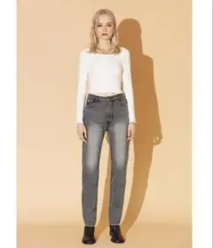 アリシアスタン　テーパードデニムパンツ　グレー　　ブラック　Ｍ