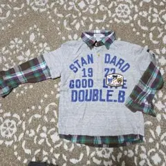 DOUBLE.B チェック襟 Tシャツ 100