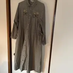 花柄刺繍付きチェックシャツワンピーススーパーハッカ