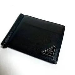 【極美品✨】現行 RFID掲載 プラダ サフィアーノレザー マネークリップ 黒