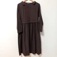 【訳あり未使用】サマンサモスモス　スカラップ刺繍ワンピース　焦げ茶