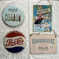 レトロ　ヴィンテージ　ブリキ看板　4点セット　コカ・コーラ　ペプシ　他
