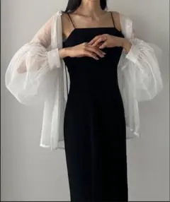 【Louere】 チュールボリュームスリーブシアーシャツ　ホワイト