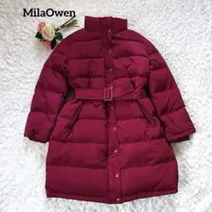 美品 ミラオーウェン ダウンコート ベルト付き レッド 袖リブ サイズ0/L相当