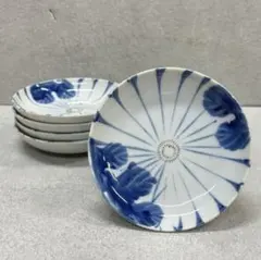 小皿 5点 直径13.0cm 印判 花 菊 菊紋 和食器 古皿