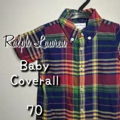【値下げ】ラルフローレン チェックシャツ カバーオール(70)