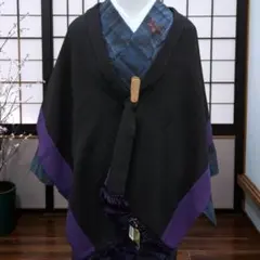 バイカラー大判ショール　リバーシブル　紫×黒　ポリエステル　花音KANON　新品